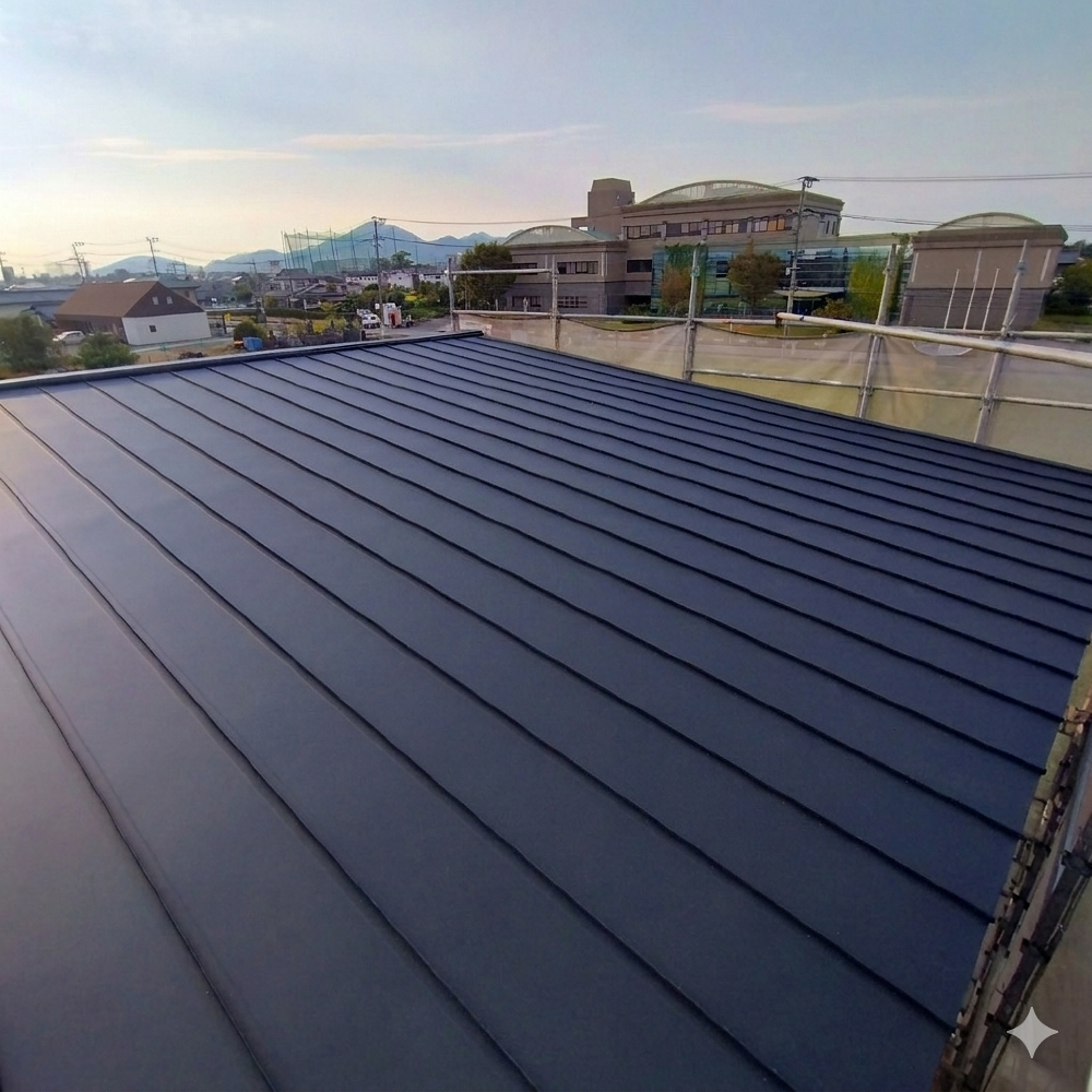 スタイリッシュな仕上がり。住まいの印象を決める屋根板金工事が完了です。
